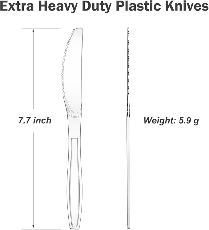 Dealusy 360 Count Extra Heavy Duty Clear Plastic Knives Disposable, BPA-Free, Heat Resistant, Solid and Durable Disposable Knives Bulk, Premium Plastic Knives heavy duty for Party Supply