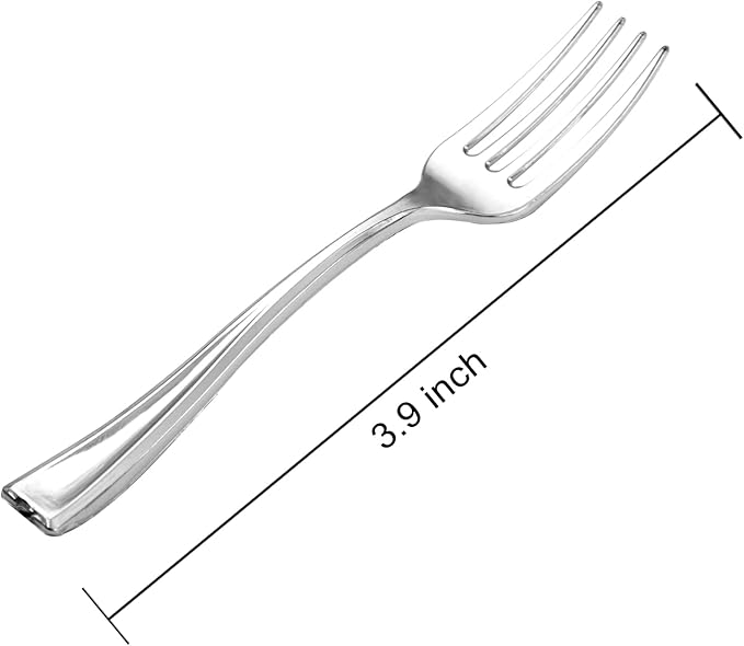 WDF 300 Pieces Silver Mini Forks 4 Inches Silver Appetizer forks Forks Plastic Tasting Forks Perfect for Weddings Small Appetizers and Desserts