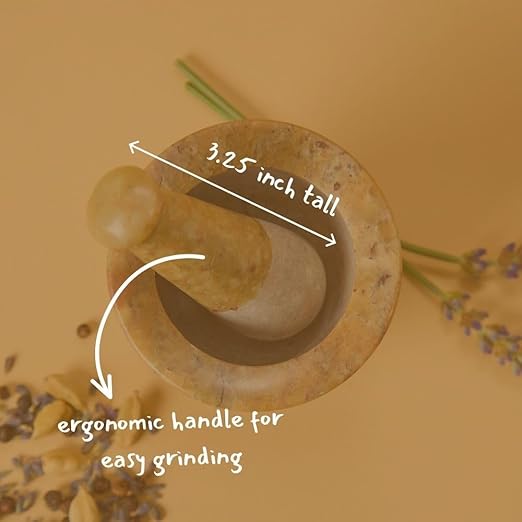 Stone Mortar and Pestle for Curshing Pills and Spices, Beige, Mini Size, 2.75" Wide