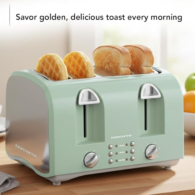 OVENTE Electric 4-Slice Toaster, 6-Shade Settings, Light Blue TS4410LBL