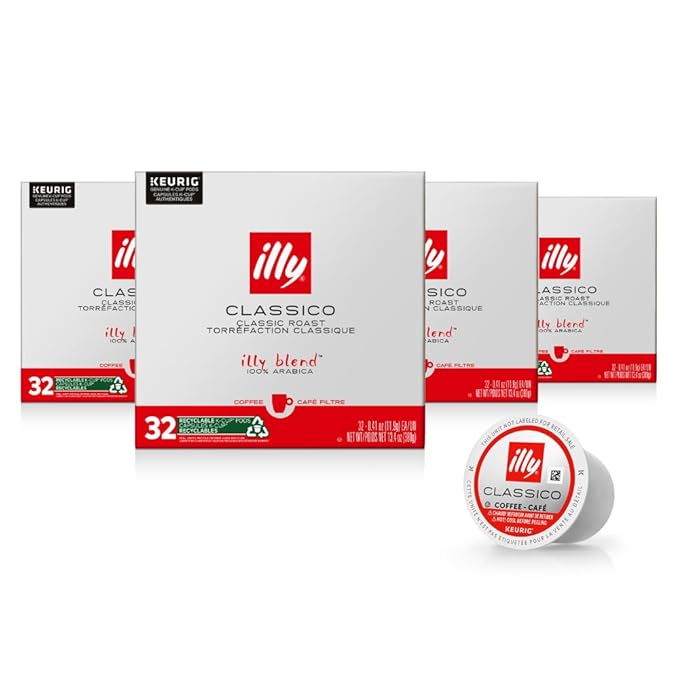 illy Coffee K Cup Pods, Classico Medium Roast, 32 Count, 4 Pack