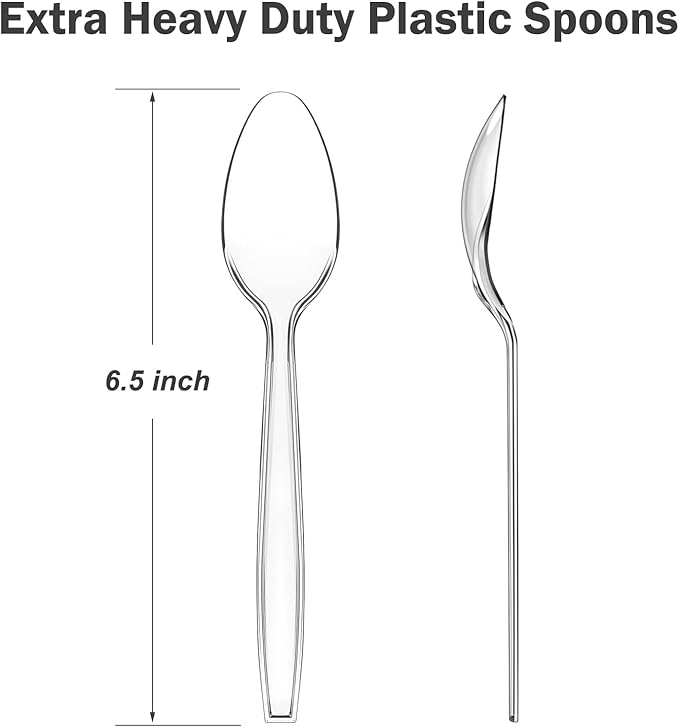 Dealusy 300 Count Clear Plastic Spoons Disposable, BPA-Free, Heat Resistant, Solid and Durable Disposable Spoons Heavy Duty Bulk, Premium Spoons plastic disposable for Party Supply