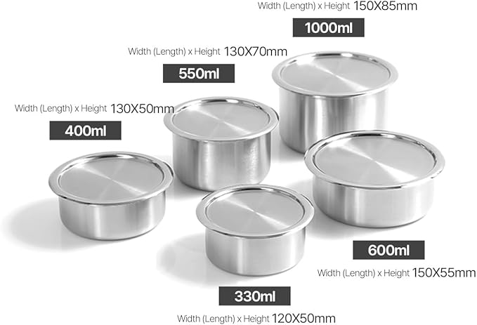 EVERSTEN CaKE 5PCS Stainless Steel Food Storage Containers With Lids 5PCS Canister Set Kitchen Appliances Dishwasher Safe Premium South Korea