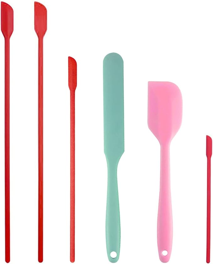Mini Silicone Spatula Set, 6 Pack Long Handle Scrapers for Jars and Bottles