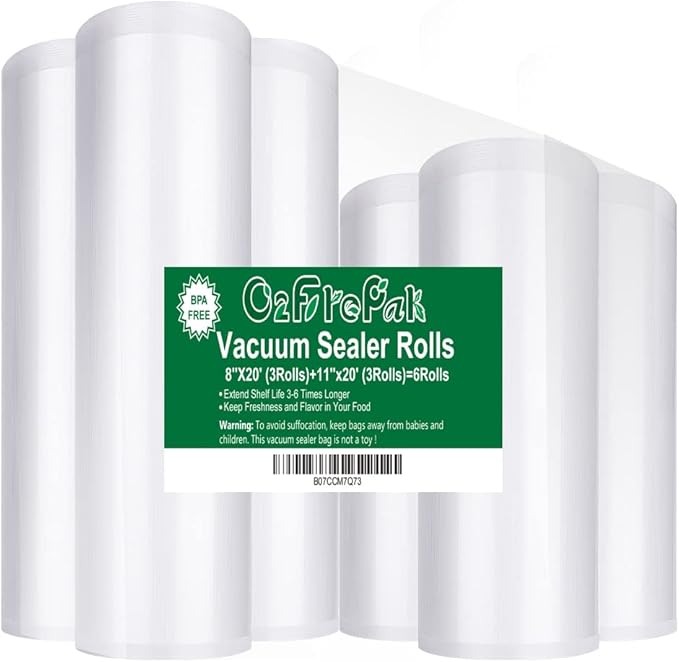 O2frepak 6RL Vacuum Sealer Bags Rolls 8"x20'(3)+11"x20'(3) for Food Storage