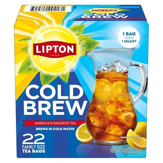 Lipton Cold Brew Black Tea Bags, Family Size,132 Total Bags (22 Ct 6-Pack)