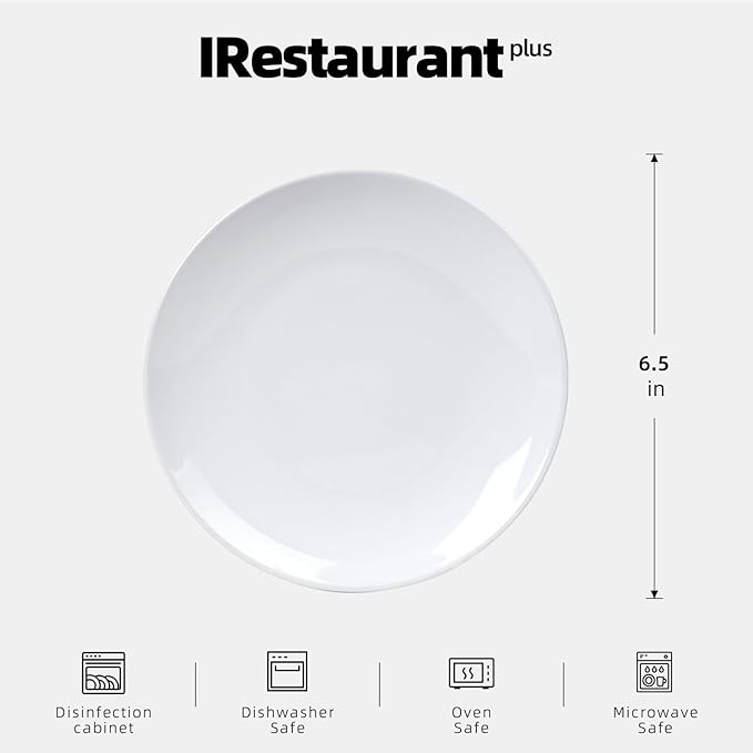IRESTAURANT PLUS Stoneware Coupe Commercial Grade Dinnerware Bright White, Plate 6.5", Case of 36