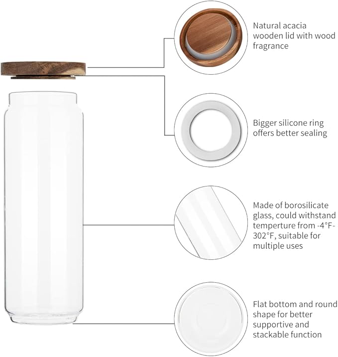 Homtop Glass Storage Jars Set with Airtight Wood Lids