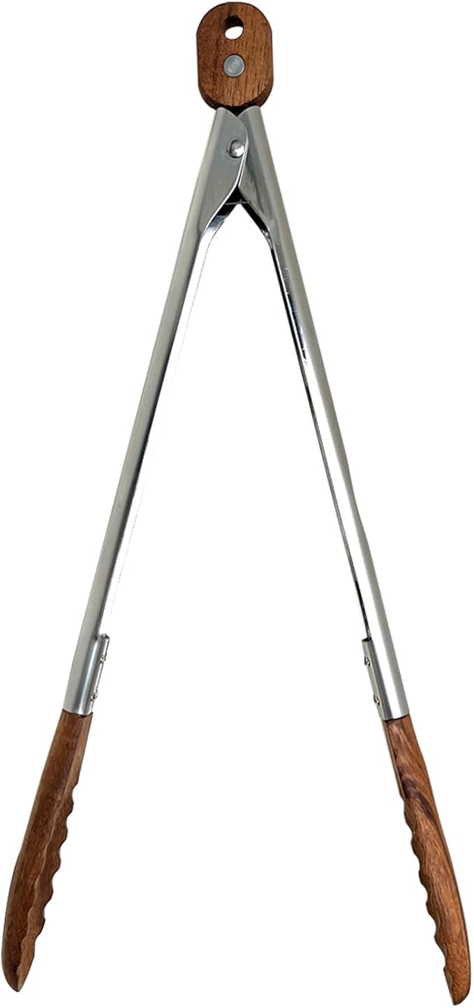 Wooden Tongs for Cooking with Walnut Tips, Serving & Salad Tongs