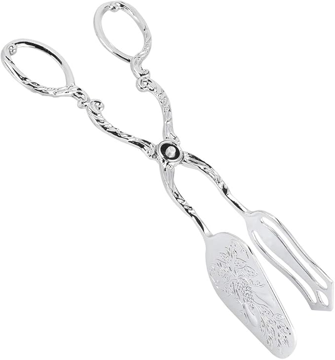 9in Vintage Salad Tong for Serving, Zinc Alloy Silver Food Serving Tongs Salad Steak Clip Buffet Tongs Kitchen Utensils for Buffet Catering Bread BBQ, 8.5x4.5in (1PCS)
