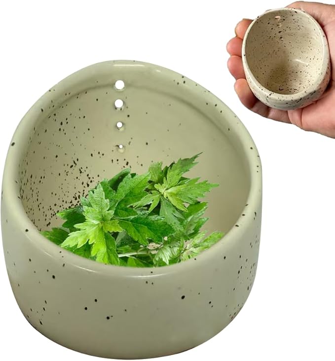 Pottery Herb Stripper Bowl, Upgrade Pottery Herb Stripper Cup Ceramic Herb Peeling Cup, Handmade Different Round Hole Sizes Suitable for Peeling Off The Leafy Assembly (B)
