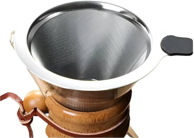 Oodle Coffee Pour Over Coffee Maker, Wood and Glass, 600ml with Stainless Steel Filter, 5 x 9 inches