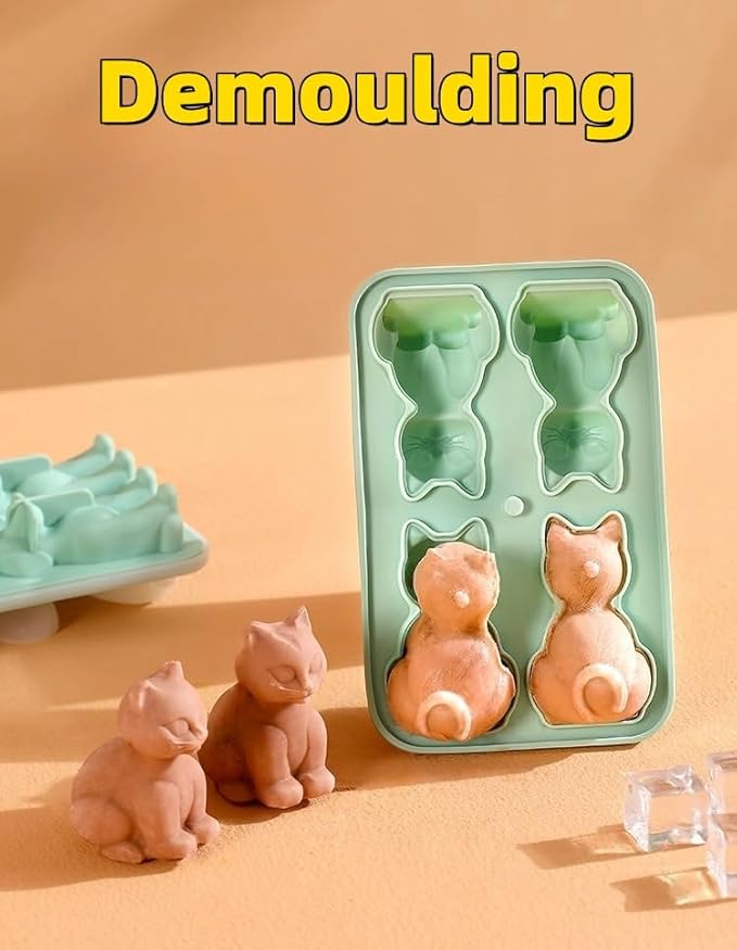UIVXXUD Cute 3D Cat Ice Mold, Kitty Ice Cube Tray Popsicle Molds (Green)
