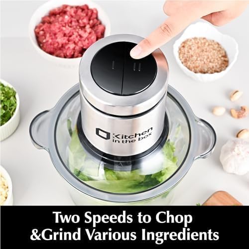 Kitchen in the box Food Processors,Small Meat Grinder & Food Chopper Electric Vegetable Chopper with 2 Bowls (8 Cup+8 Cup)& 2 Bi-Level Blades for Meat/fish/Vegetable/Baby Food,Black