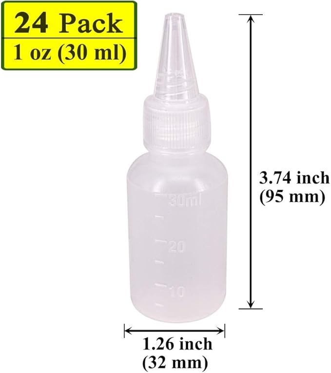 Belinlen 24 Pack 1-Ounce Plastic Squeeze Bottles with Measurement