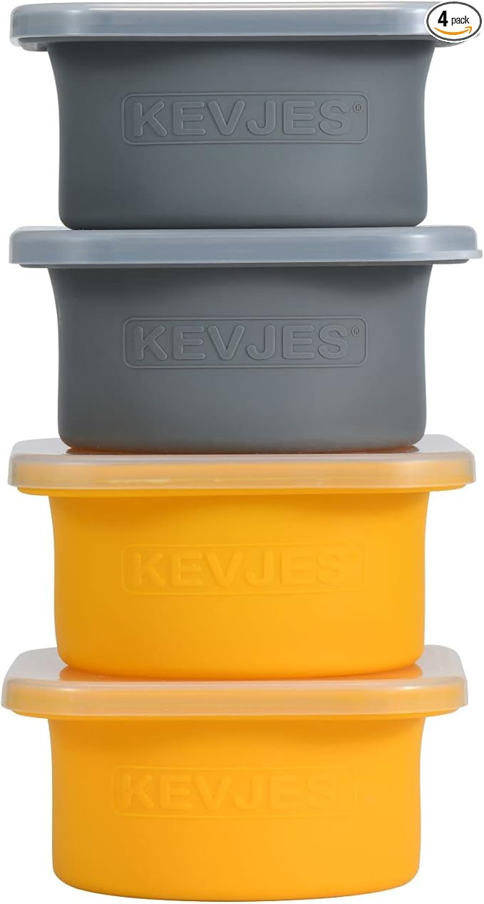 KEVJES Stackable Silicone Artisan Pizza Dough Proofing Containers with Lids (2 Yellow+2 Space Gray)