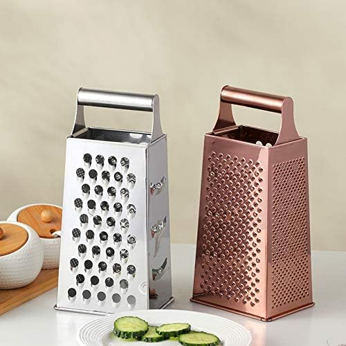 TEAHAHA 4 Sides Box Grater For Kitchen,Stainless Steel Cheese Grater With Handle,Multi-Function Vegetable Slicer Food Shredder For Chees,Ginger,Vegetables,Dishwasher Safe, Silver