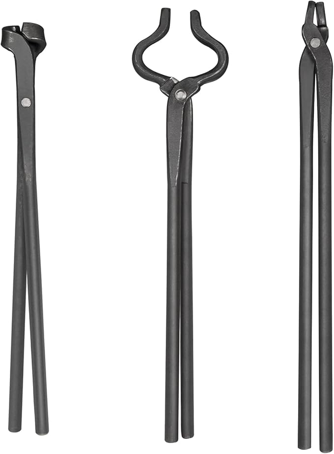 V-SEK Blacksmith Tongs Set - V-Bit, Blade, Flat, Steel Forge Tongs (3PCS)