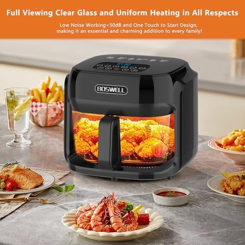 BOSWELL 7.5 QT Large Glass Air Fryer, 6-1 Preset Cook Modes
