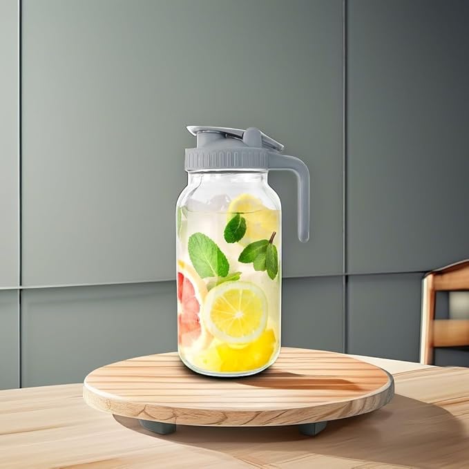 JunVpic Glass Pitcher with lid, 64 oz Wide Mouth Mason Jar