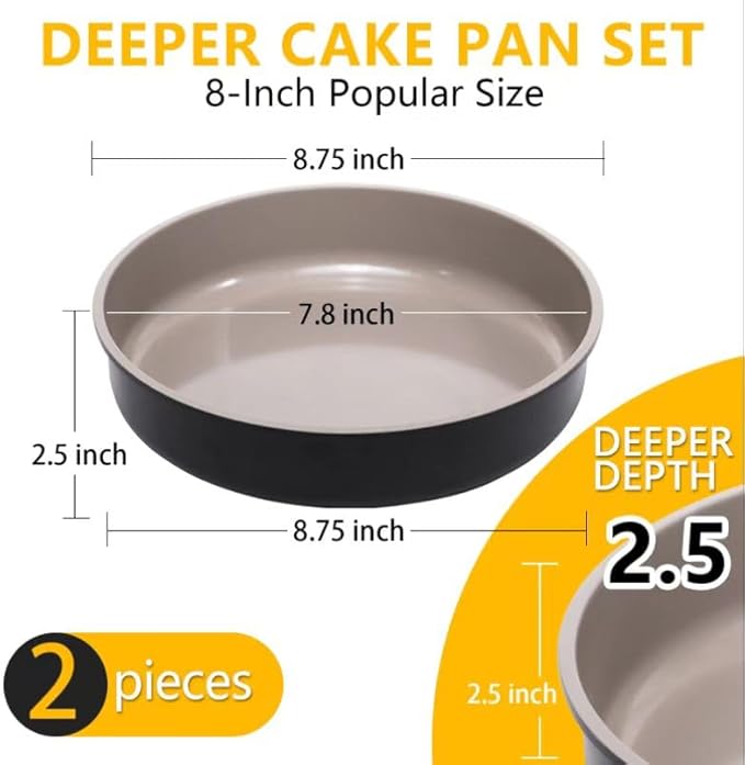 INSETFY 9.5 Inch Round Cake Pan Set of 2,Cast Aluminum Bakeware Ceramic Nonstick Oven and Dishwasher Safe(Black)