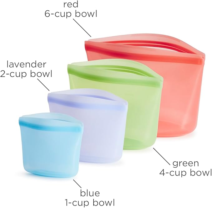 Stasher Premium Reusable Silicone Food Storage Bags, 4-Pack, Multicolor