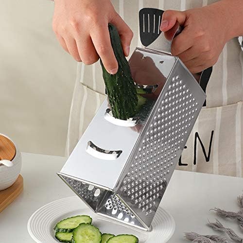 TEAHAHA 4 Sides Box Grater For Kitchen,Stainless Steel Cheese Grater With Handle,Multi-Function Vegetable Slicer Food Shredder For Chees,Ginger,Vegetables,Dishwasher Safe, Silver