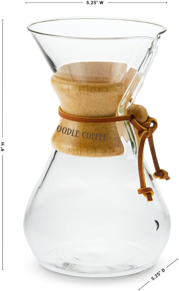 Oodle Coffee Pour Over Coffee Maker, Wood and Glass, 600ml with Stainless Steel Filter, 5 x 9 inches