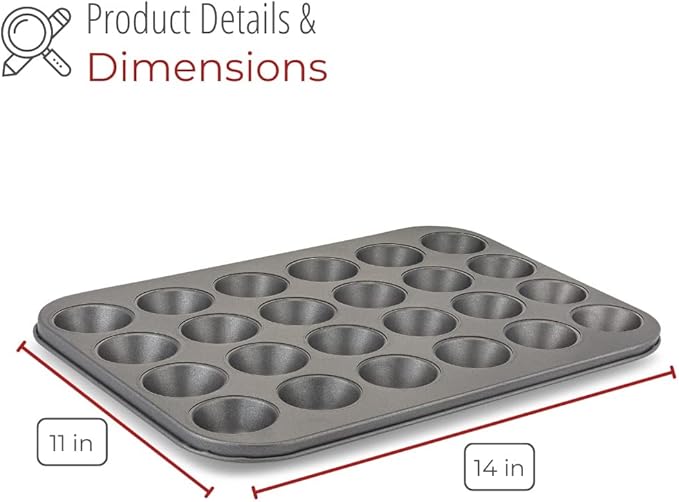 husMait Mini Muffin Pan 24 cup, Set of 2 - Non-Stick Carbon Steel Mini Cupcake Pan Multipack - Heavy Duty 48 Cavity Metal Baking Tray, Warp-Resistant, PFOA Free