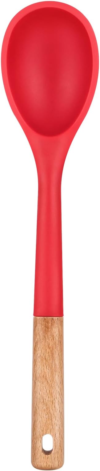 Badiano Large Silicone Cooking Spoons, Nonstick Solid Wooden Handle,13.2in