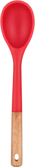 Badiano Large Silicone Cooking Spoons, Nonstick Solid Wooden Handle,13.2in