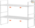 jkxoo 2Pcs Expandable Cabinet Shelf Organizers, 16.5"~27''L, White