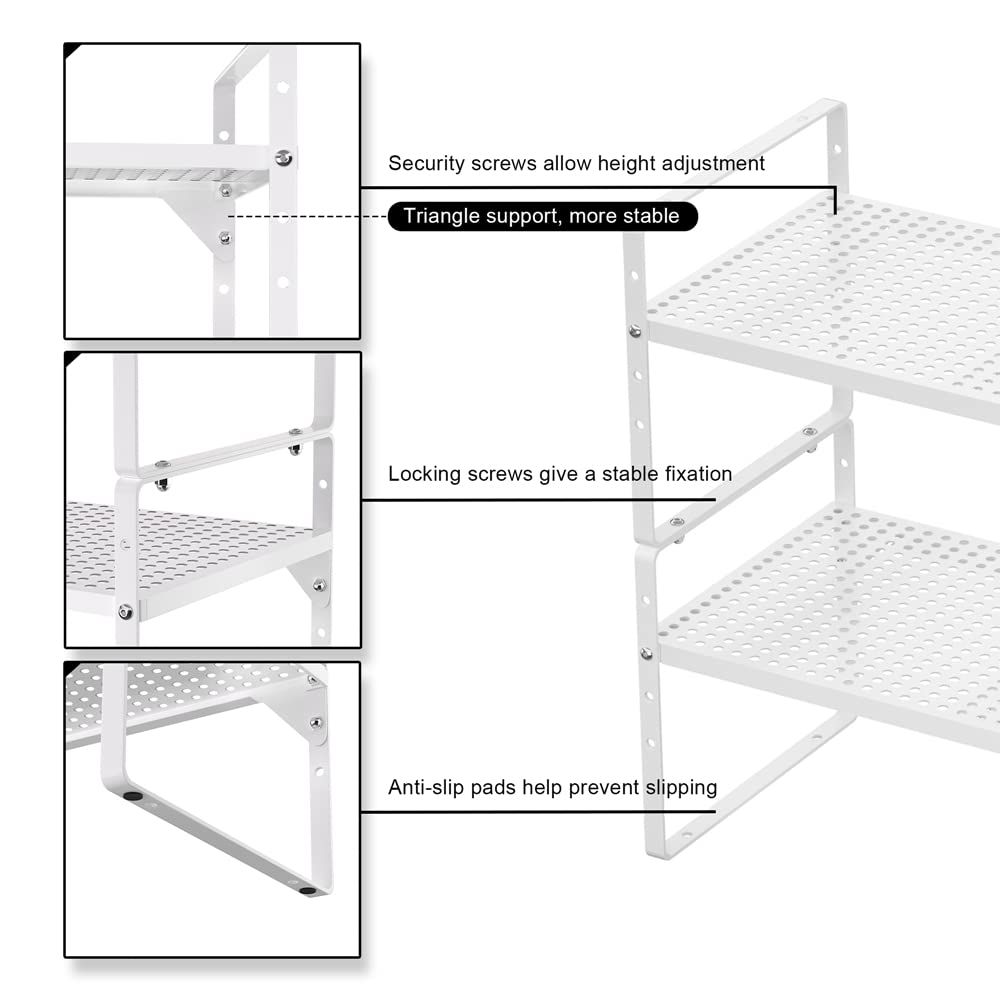 MIYUPTC Expandable Cabinet Shelf Rack, Large Kitchen Cupboard Organizer Stackable Cabinet Pantry Shelf, Organization and Storage for Kitchen Bathroom, Metal Plate, White, 3 Pack