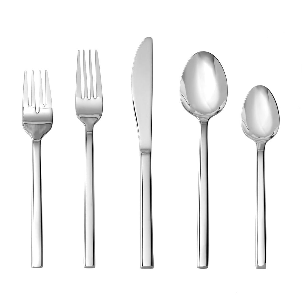 Fortessa Arezzo 18/10 Stainless Steel Flatware, 60 Piece Place Setting (Service for 12), Silver