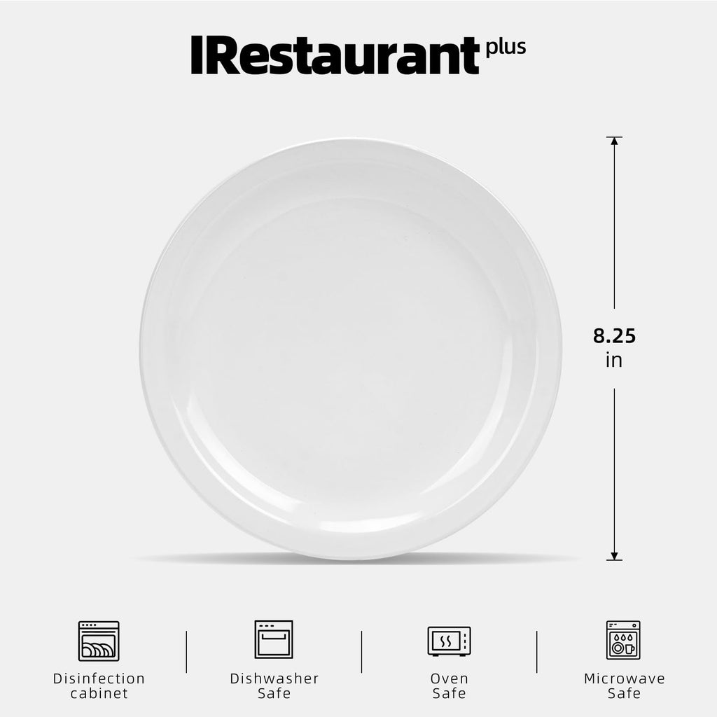 IRESTAURANT PLUS Stoneware Narrow Rim Commercial Grade Dinnerware, Bright White, Plate 8.25, Case of 36