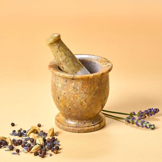 Stone Mortar and Pestle for Curshing Pills and Spices, Beige, Mini Size, 2.75" Wide