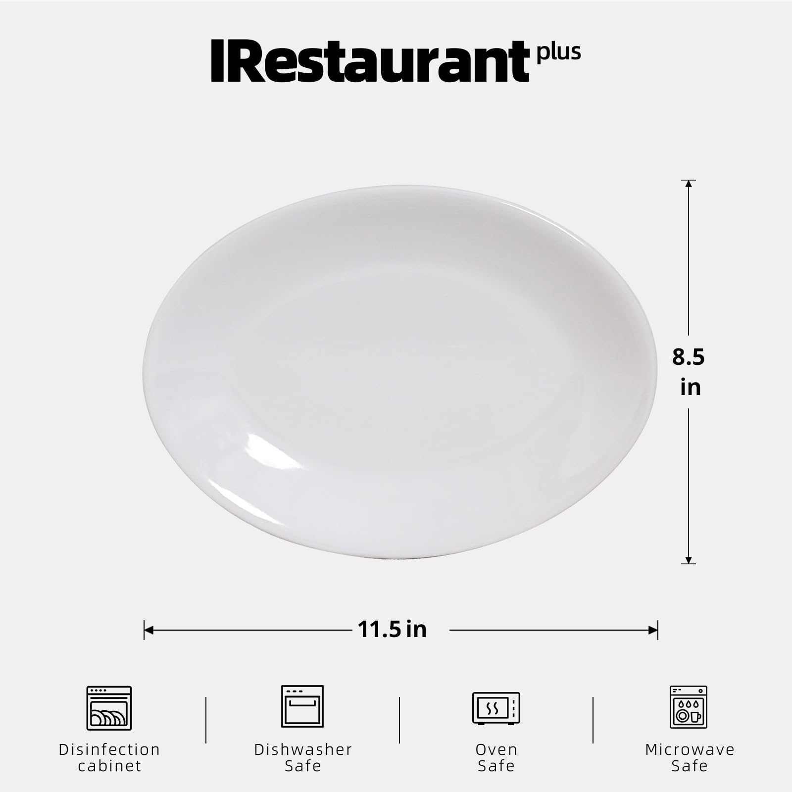 IRESTAURANT PLUS Stoneware Coupe Commercial Grade Dinnerware, Bright White, Oval Platter 11.75" x 8", Case of 12