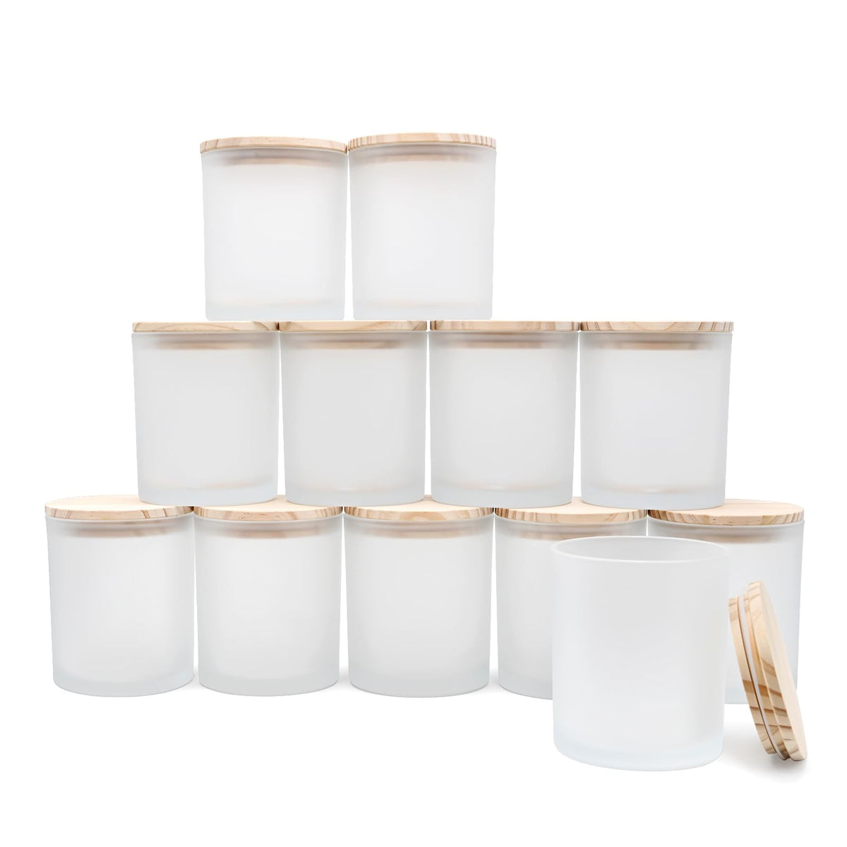 SHOWIN Thick Candle Jars for Making Candles 12 Pcs, 7 OZ Empty Jars with Wood Lids for Candle Making, Sample Container, Clear