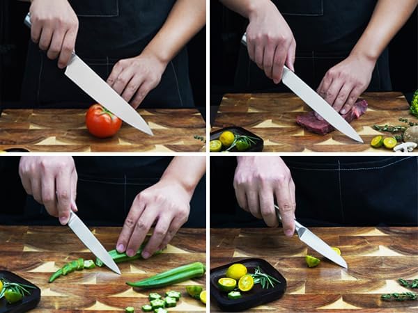 CHUSHIJI 6-Piece Small Stainless Steel Knife Set with Block, High Carbon Steel, Dishwasher Safe Gift
