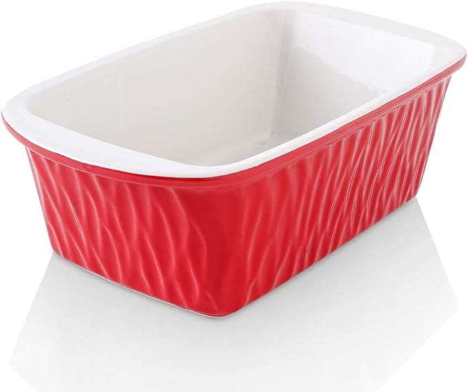 KOOV Ceramic Loaf Pan, Bread Baking Pan, 9 x 5 inch Baking Dish, Rectangular Bakeware for Cooking, Home Kitchen, Texture Series(Red)