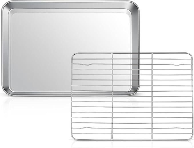10.4” Baking Sheet Pan with Rack, Joyfair Stainless Steel Toaster Oven Tray