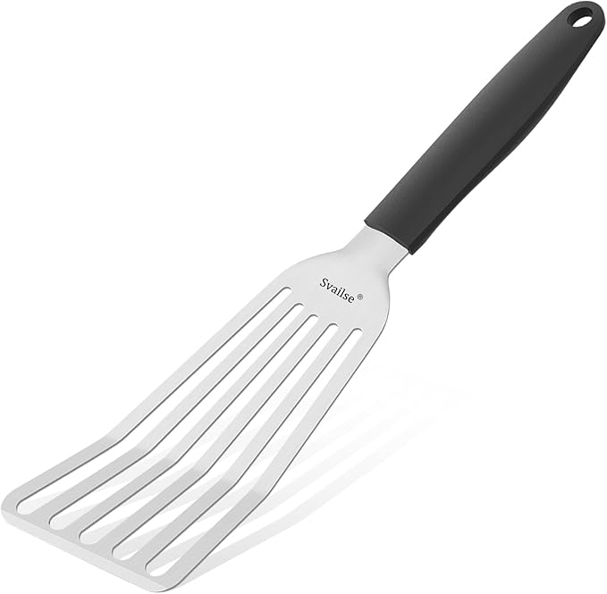 Svailse Fish Spatula Stainless Steel, Metal Spatula for Cast Iron Skillet, Slotted Turner with Silicone Handle for Cooking, Grilling, Flipping, Egg, Cookie, Pancake and Burger (Large, 13.5 Inch)