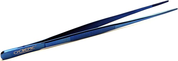 O'Creme Kitchen Tweezers Tongs Stainless Steel Fine Tip Blue