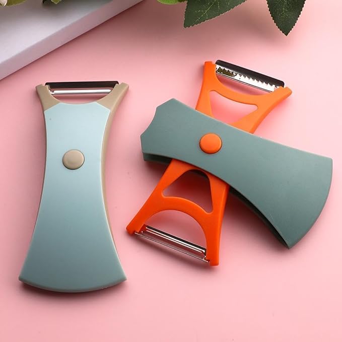 2 In 1 Fruit Peeler,Peeling and shredding Vegetables Potato Vegetable Peeler Carbon Steel Blade,Multi Function Stainless Steel Vegetable Peeler with Straight and Serrated Blades (2PCS-B)