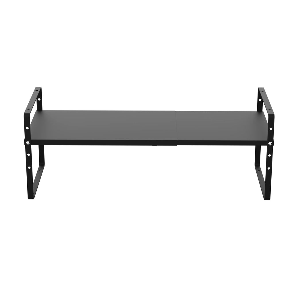 iPEGTOP Expandable Cabinet Storage Shelf Organizer Rack, Heavy Duty Cupboard Stand Spice Rack Adjustable Height Pantry Garage Shelf Space Riser for Counter Kitchen Organization, Black, 1 Pack