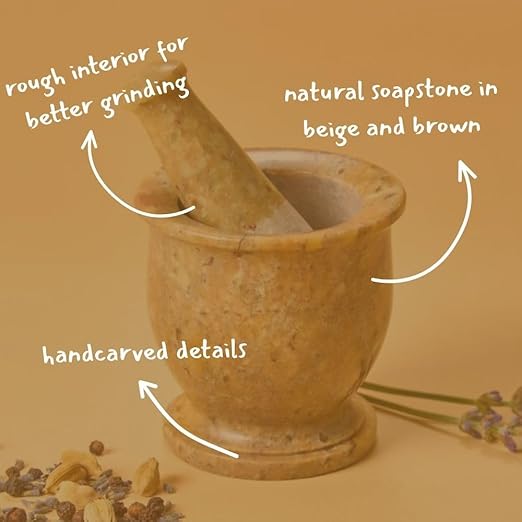 Stone Mortar and Pestle for Curshing Pills and Spices, Beige, Mini Size, 2.75" Wide