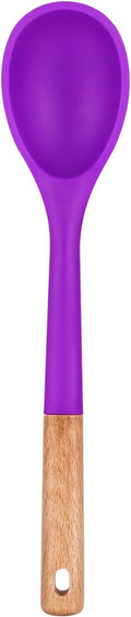 Badiano Large Silicone Cooking Spoons, Nonstick Solid Wooden Handle,13.2in