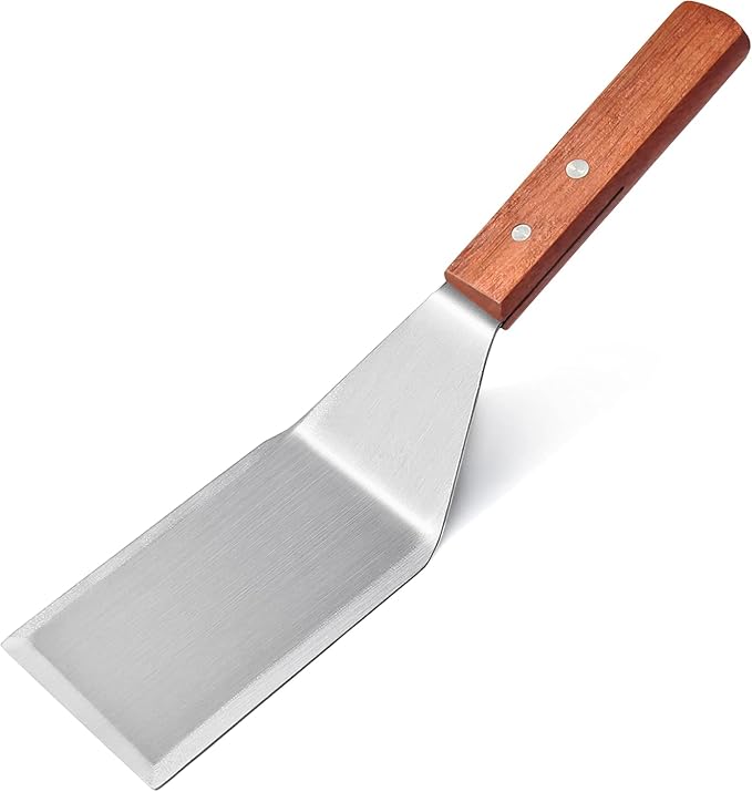 New Star Foodservice 11.5 Inch Heavy Duty Hamburger Turner, Commercial Restaurant Grade Stainless Steel Spatula with Cutting Edge and Wood Handle