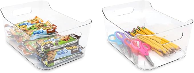 Isaac Jacobs 2-Pack Small Clear Storage Bins (9.4” x 6.7” x 4.1”) w/Handles