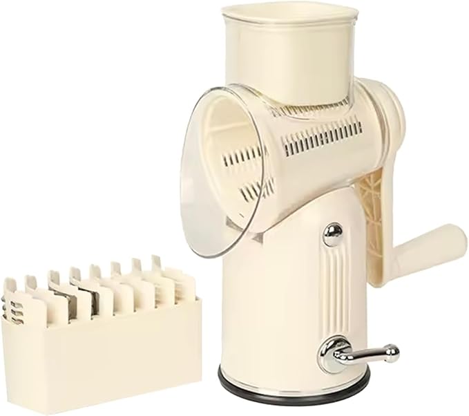 Chef Power's 5 in 1 Rotatory Cheese Grater - Premium Quality Hand Cheese Grater With Handle - Food Chopper for Kitchen - Beige